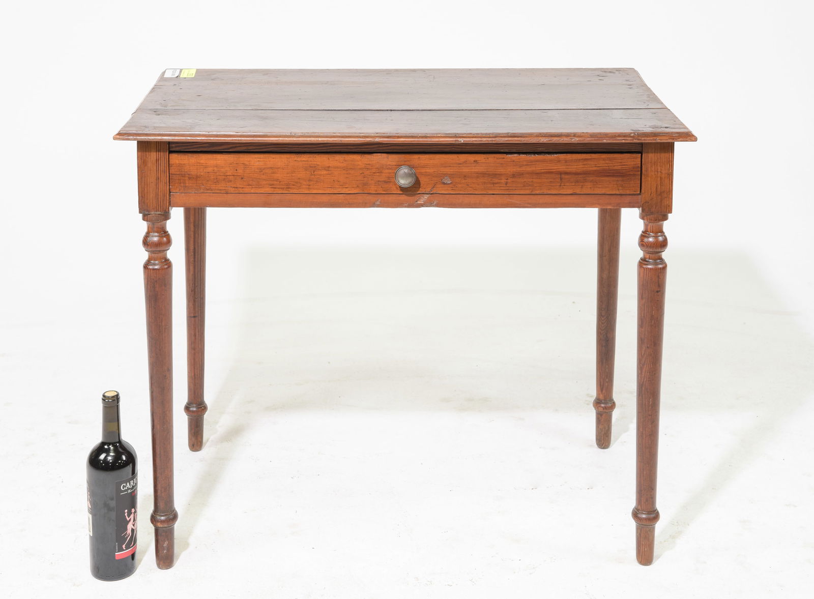 French Rustic Pine Turned Leg Table with Drawer (1 of 4)