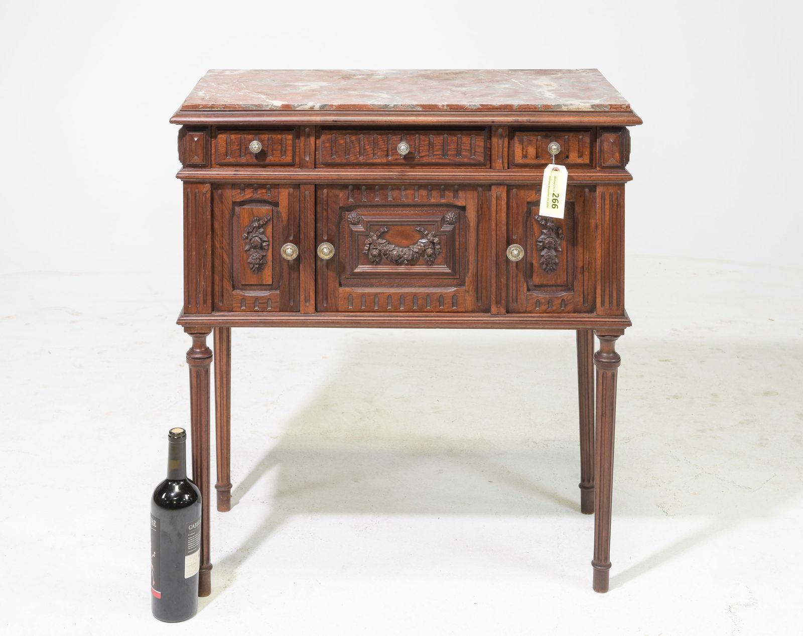 Louis XVI Style Inset Marble Top Hall Chest / Cabinet (1 of 8)