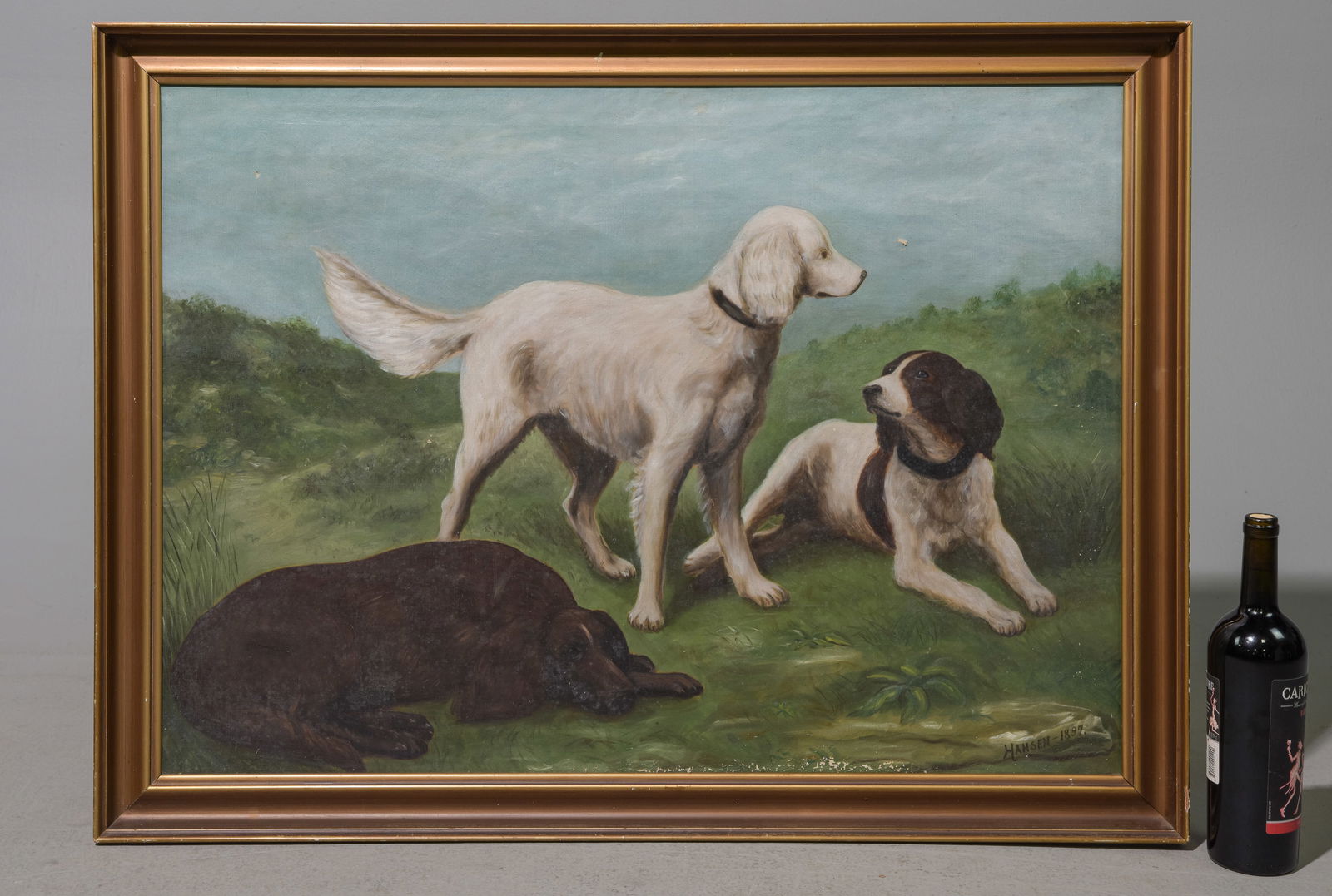 Hansen Framed Antique Oil on Canvas - Dogs c.1897 (1 of 4)