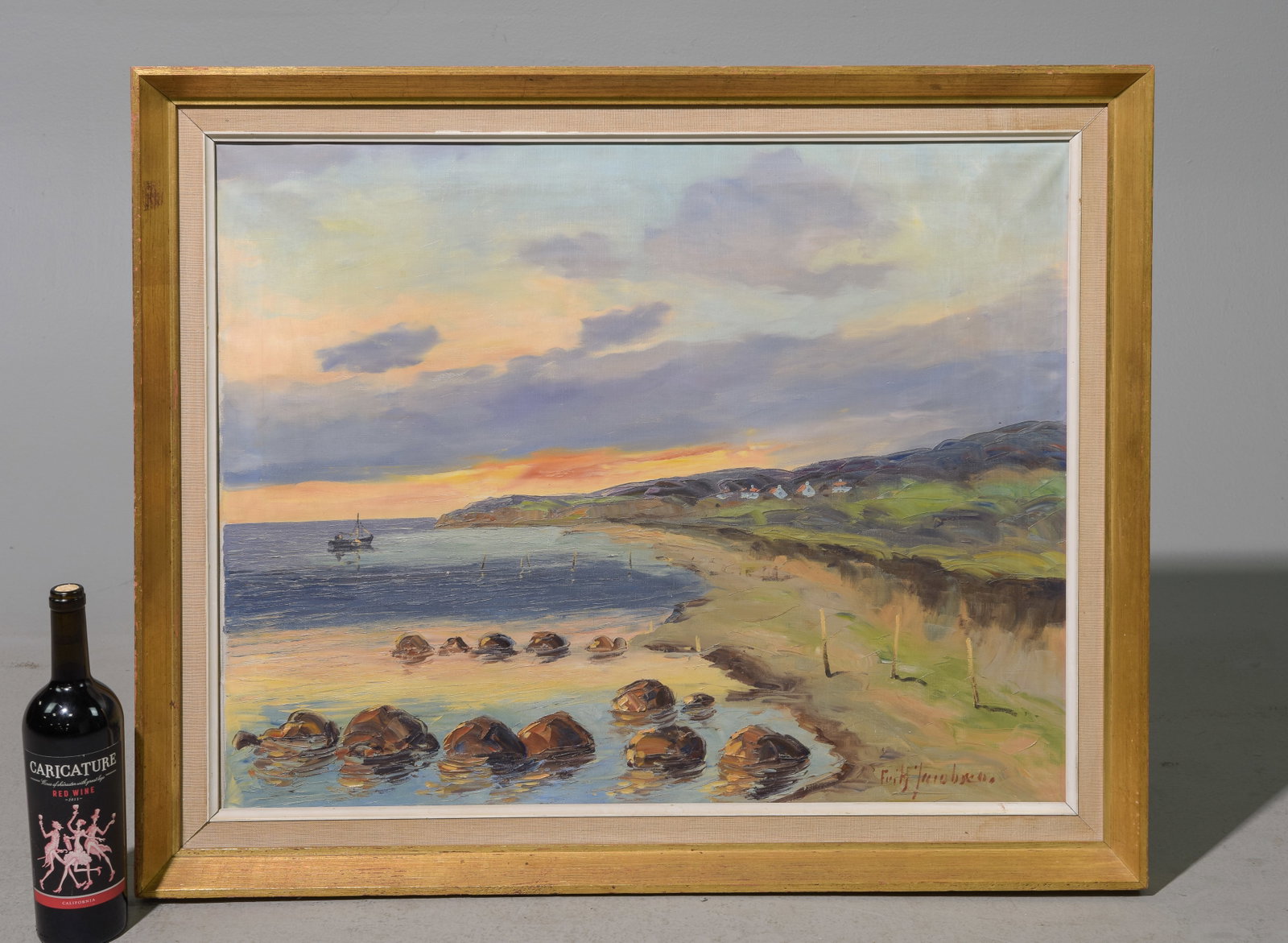 Fritz Jacobsen, Maler Oil on Canvas - Beach c.1914: Fritz Jacobsen, Maler Framed Oil on Canvas - Beach c.1914 - 28.25 in tall x 34.75 x 2.75, The work itself is 23.75 x 29.75