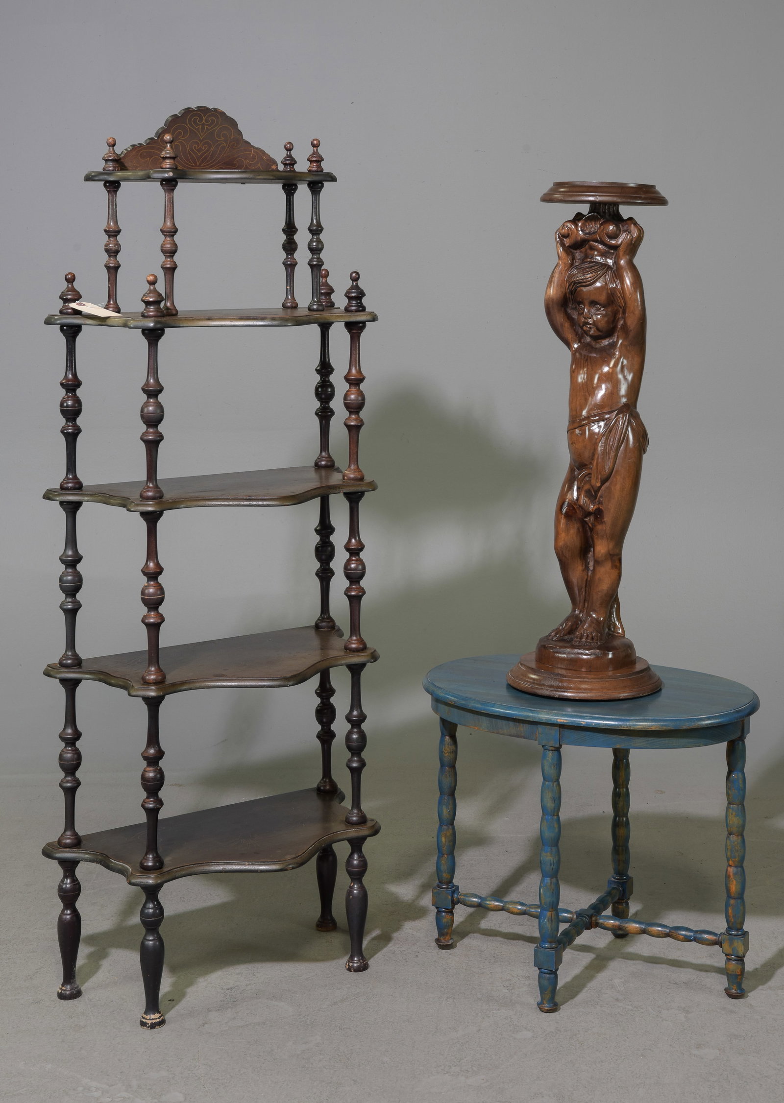 French Etagere, Painted Side Table & Pedestal (1 of 7)