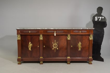 French Empire Style Marble Top Mahogany Sideboard