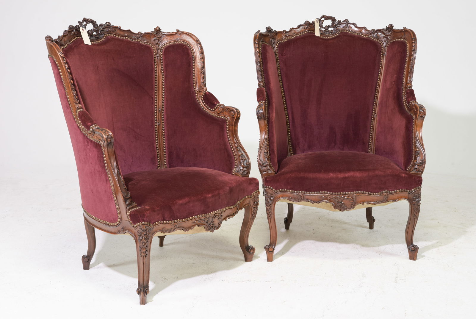 Louis XV Style Pair of Walnut Upholstered Arm Chairs (1 of 4)