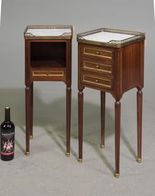 2 Louis XVI Style White Marble Top Occasional Tables