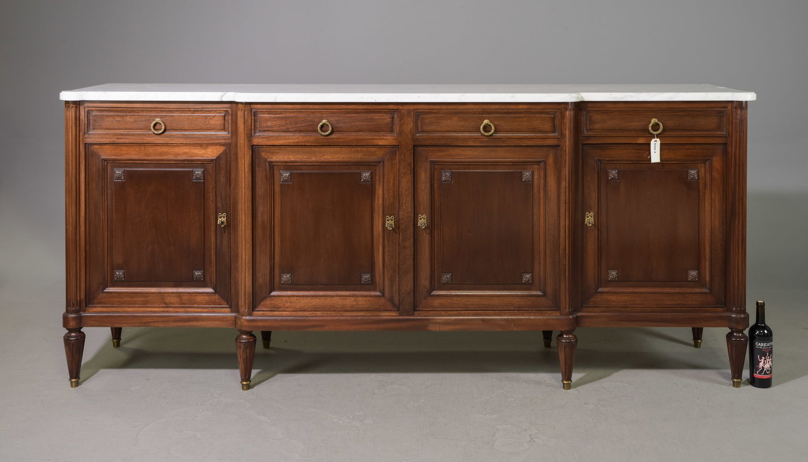 Louis XVI Style White Marble Top Sideboard #2: French Louis XVI Style White Marble Top Mahogany Sideboard / Enfilade c.1940's-50's - 42 in tall x 96 x 22