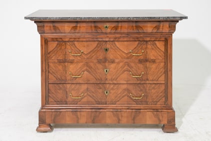 Louis Philippe Style Marble Top Figured Walnut Chest