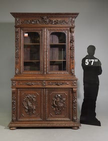 Renaissance Style Carved Oak Buffet Du Corp / Bookcase