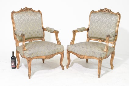 Louis XV Style Pair of Gilded Arm Chairs