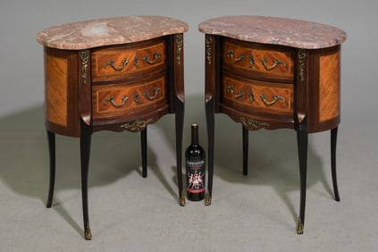 Louis XV Style Pair of Red Marble Top Occasional Chests