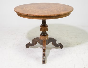 French Fine Marquetry Inlaid Round Entry Table