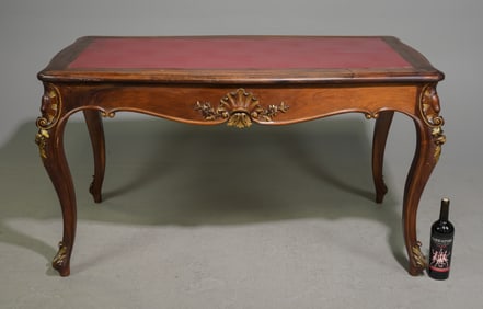 Louis XV Style Red Leather Top Walnut Desk