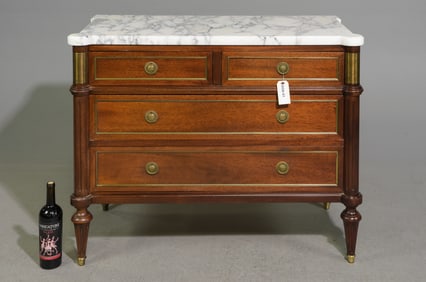 Louis XVI Style White Marble Top Mahogany Chest #1