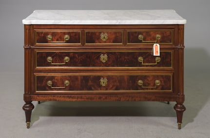 Louis XVI Style White Marble Top Mahogany Chest #2