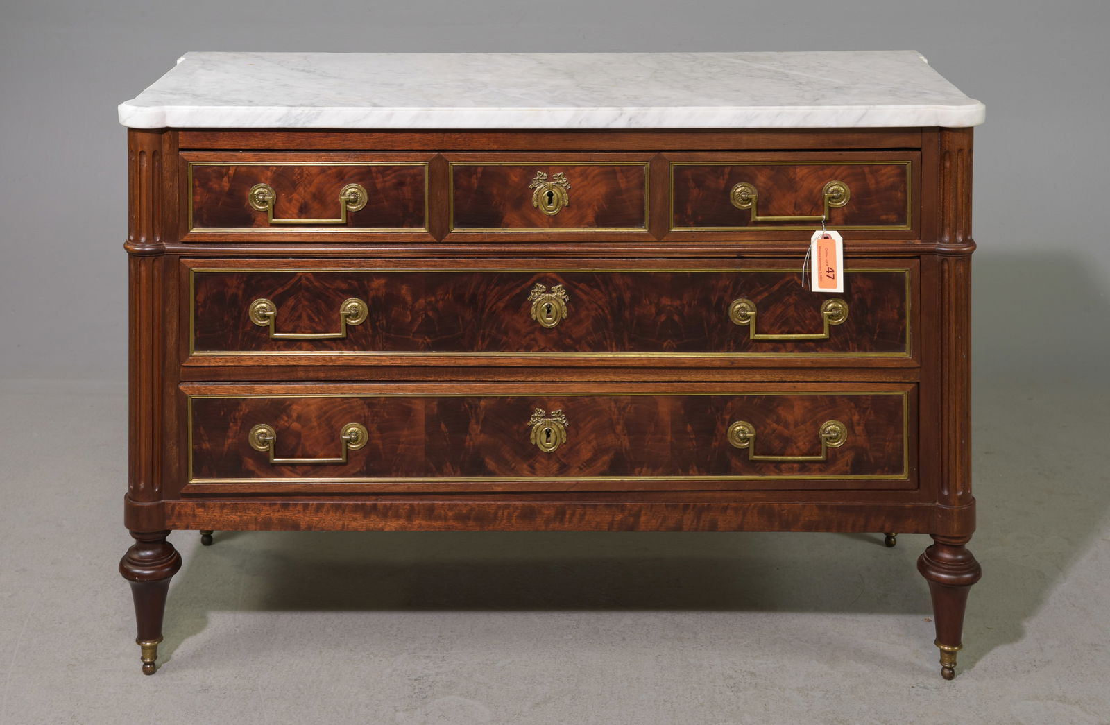 Louis XVI Style White Marble Top Mahogany Chest #2 (1 of 6)