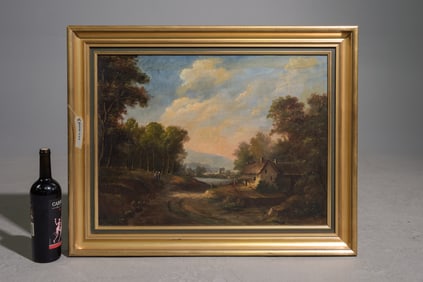 Gold Framed Antique Oil on Canvas Landscape