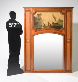 French Marquetry Inlaid Trumeau Mirror c.1900