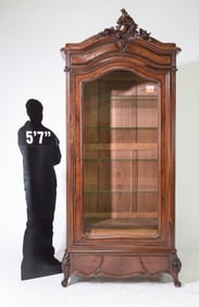 Louis XV Style Walnut Beveled Glass Door Bookcase