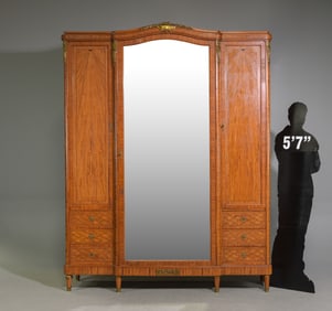 Louis XVI Style Triple Door Armoire with Gilded Ormolu