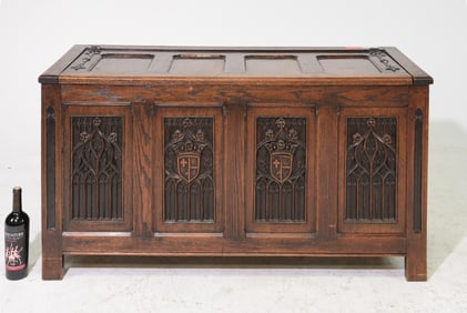 Renaissance Style Gothic Carved Oak Coffer / Trunk