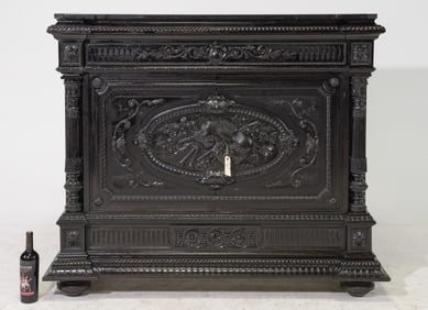 Napoleon III Style Black Finished Oak Marble Top Buffet