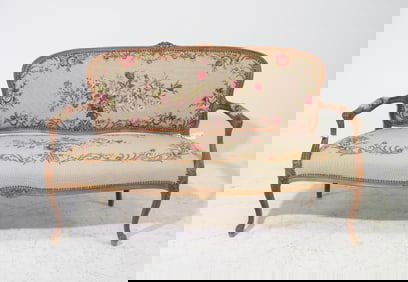 Louis XV Style Floral Needlepoint Upholstered Sofa