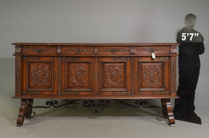 Spanish Renaissance Style Carved Oak Sideboard