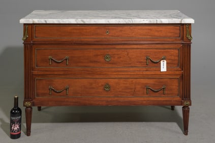 Louis XVI Style White Marble Top Mahogany Chest