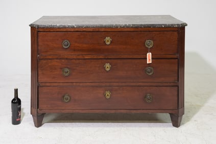 French Grey Marble Top Three Drawer Chest
