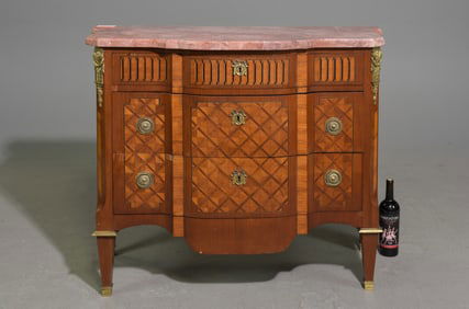 French Three Drawer Red Marble Top Chest c.1930's