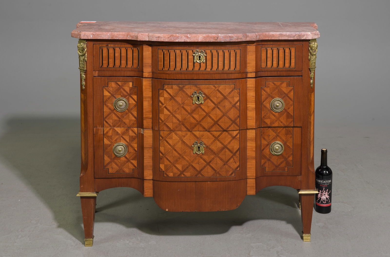 French Three Drawer Red Marble Top Chest c.1930's (1 of 5)