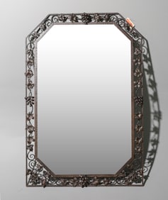 French Art Nouveau Style Iron Framed Mirror