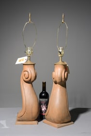 Art Deco Style Pair of Wood Lamps