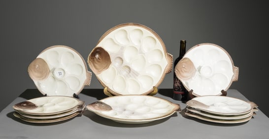 10pc French Oyster Plate Set - 2 Platters & 8 Plates