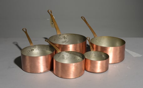 French Set of 5 Copper Sauce Pans