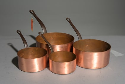 French Set of 4 Copper Sauce Pans
