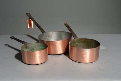 French Set of 3 Copper Sauce Pans