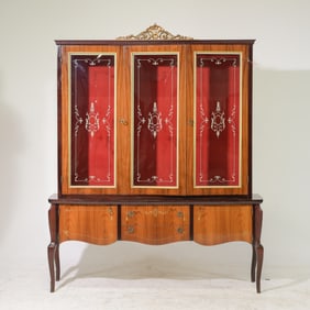 Italian Style Mahogany & Walnut China Cabinet