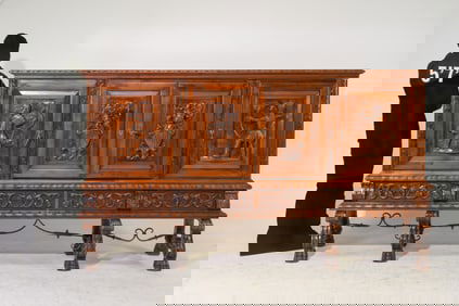 Spanish Renaissance Style Carved Oak Sideboard