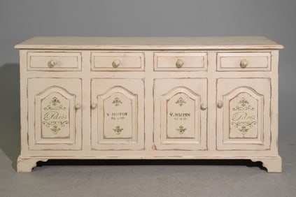 British Pine Painted Four Door Sideboard c.1940's