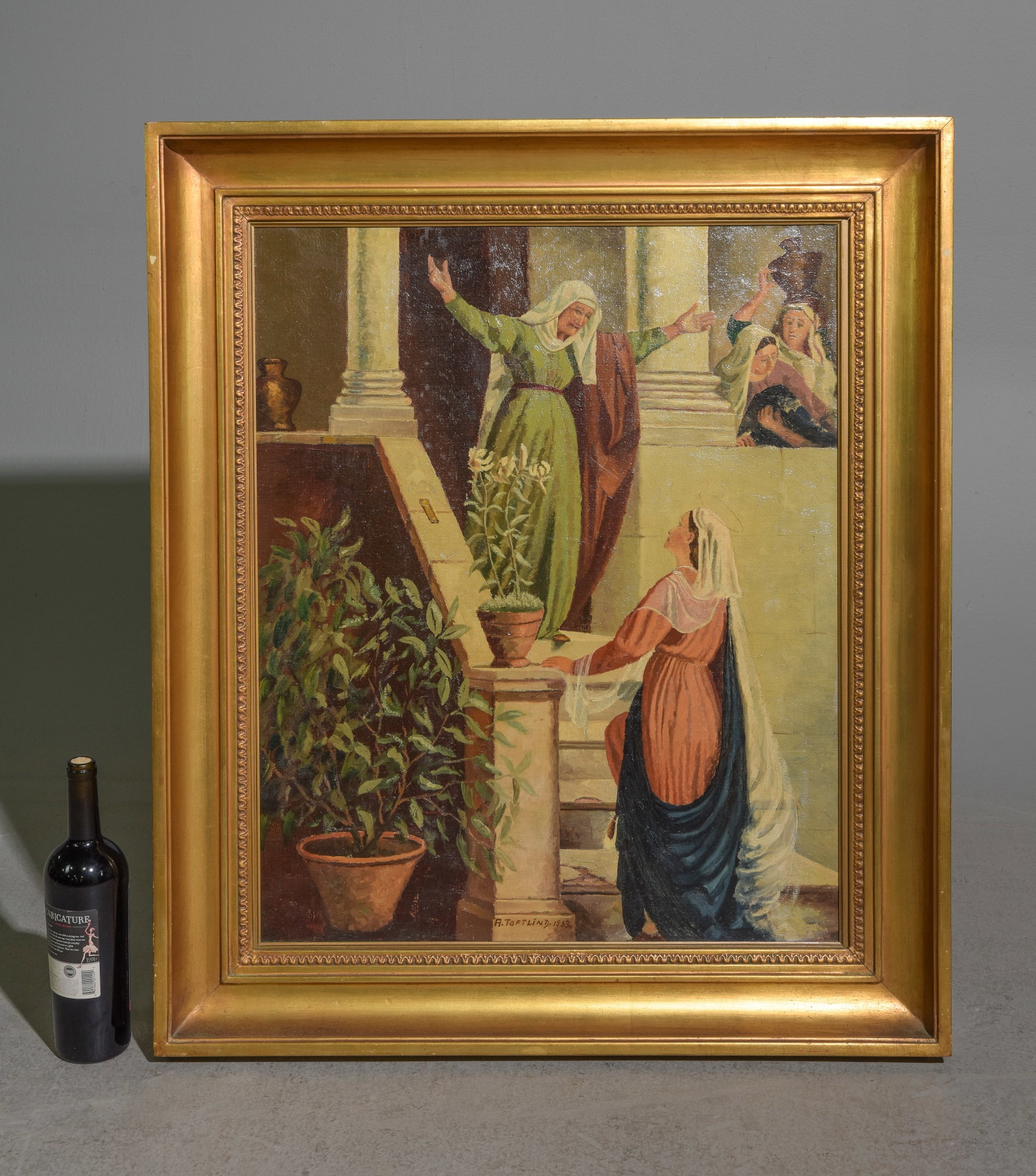 Gold Framed Mary & Elizabeth Painting: Gold Framed Mary & Elizabeth Painting - 36 inches tall x 31 x 2, art itself is 29 inches x 24