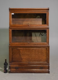 British Oak 3 Stacking Lawyers Bookcase