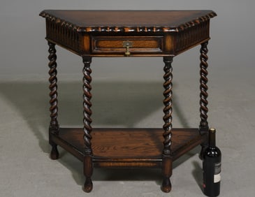 British Oak Barley Twist Single Drawer Hall Table