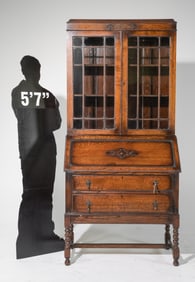 British Oak Barley Twist Secretary Bookcase