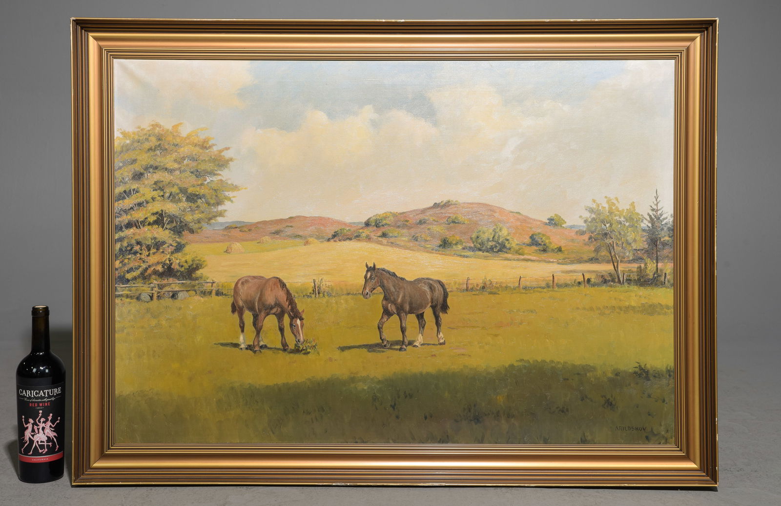 Framed Oil on Canvas - Horses in Field Landscape (1 of 5)