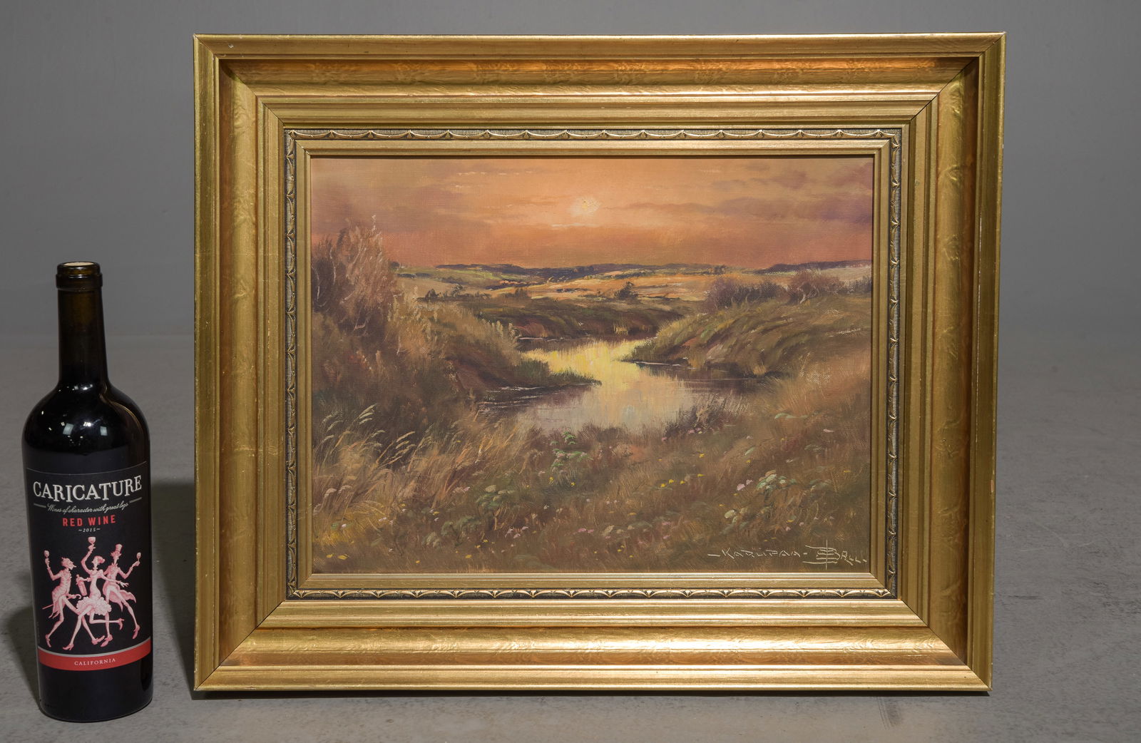 Gold Framed Oil on Canvas Landscape - Sunset (1 of 3)
