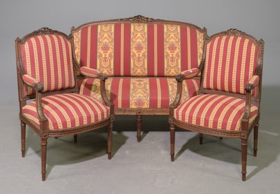 Louis XVI Style Settee & 2 Arm Chairs