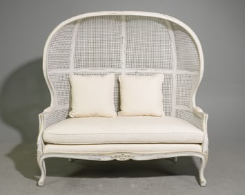 French Style Painted Double Caned Balloon Settee