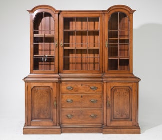 British Victorian Style Walnut China Cabinet