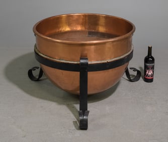 Large Danish Polished Copper Bowl With Stand