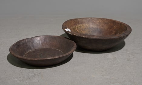 2 Round Low Wooden Dough Bowls